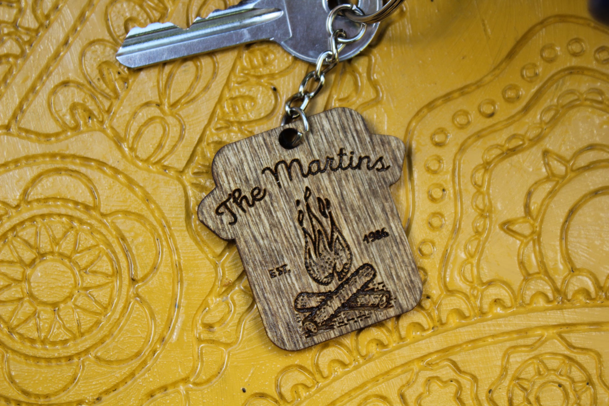 Personalised Family Campfire Keyring image 1