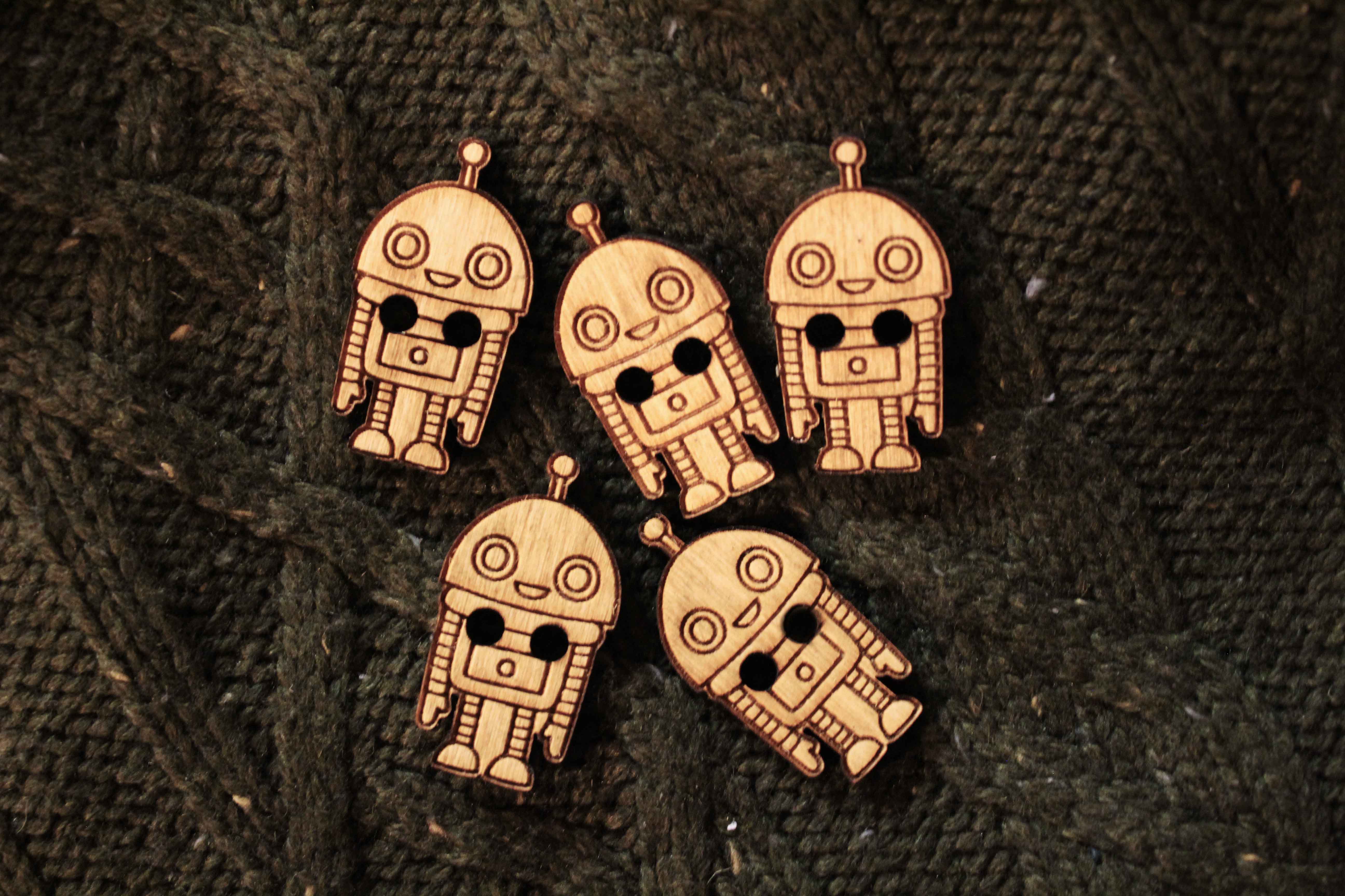 Robot Wooden Buttons – The Dribbly Yak Company